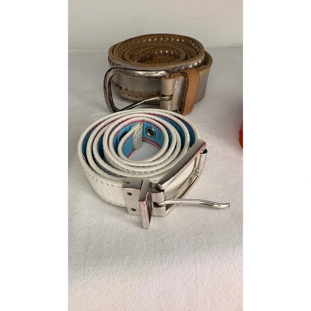 Lot of 5 Womens Belts Neon Pink Grommet Martinis & More Striped Metallic Silver